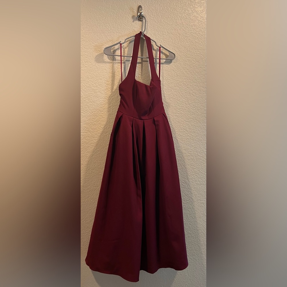 Saints & Secrets Wine Red Halter Dress